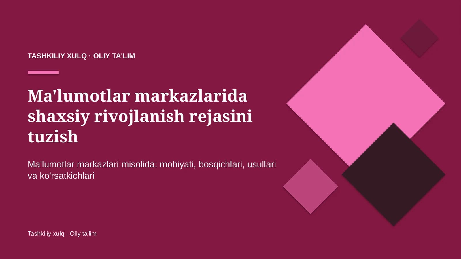 Ma'lumotlar markazlarida shaxsiy rivojlanish rejasini tuzish