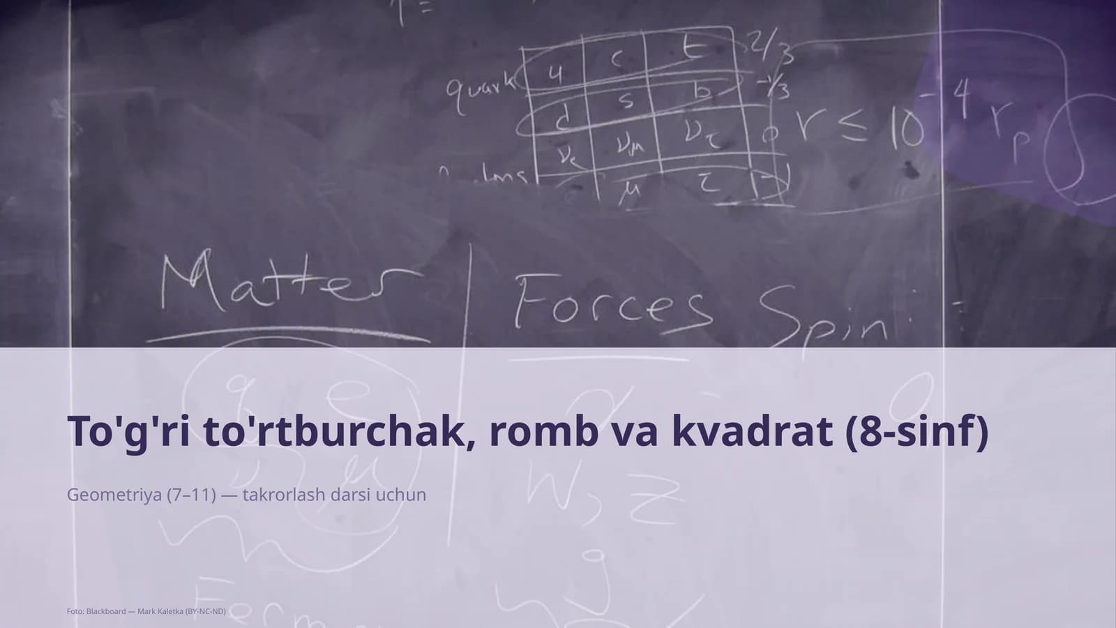 To'g'ri to'rtburchak, romb va kvadrat (8-sinf)