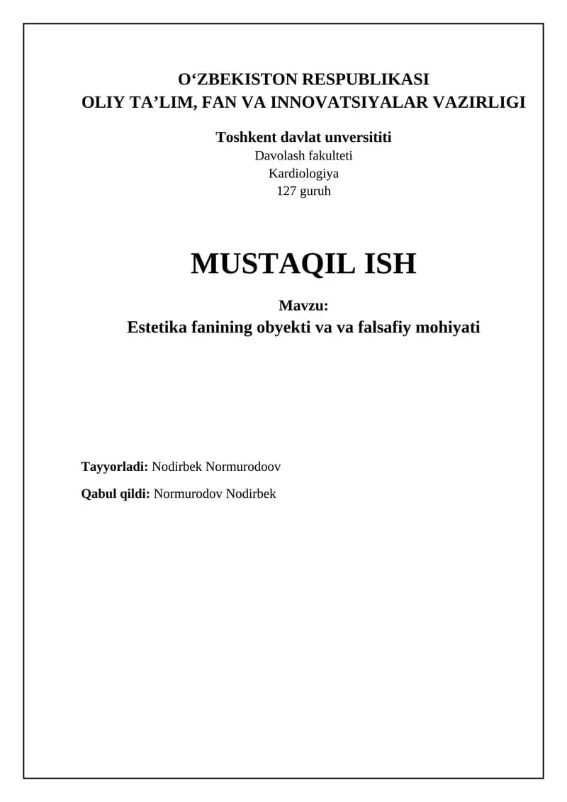 Estetika fanining obyekti va va falsafiy mohiyati