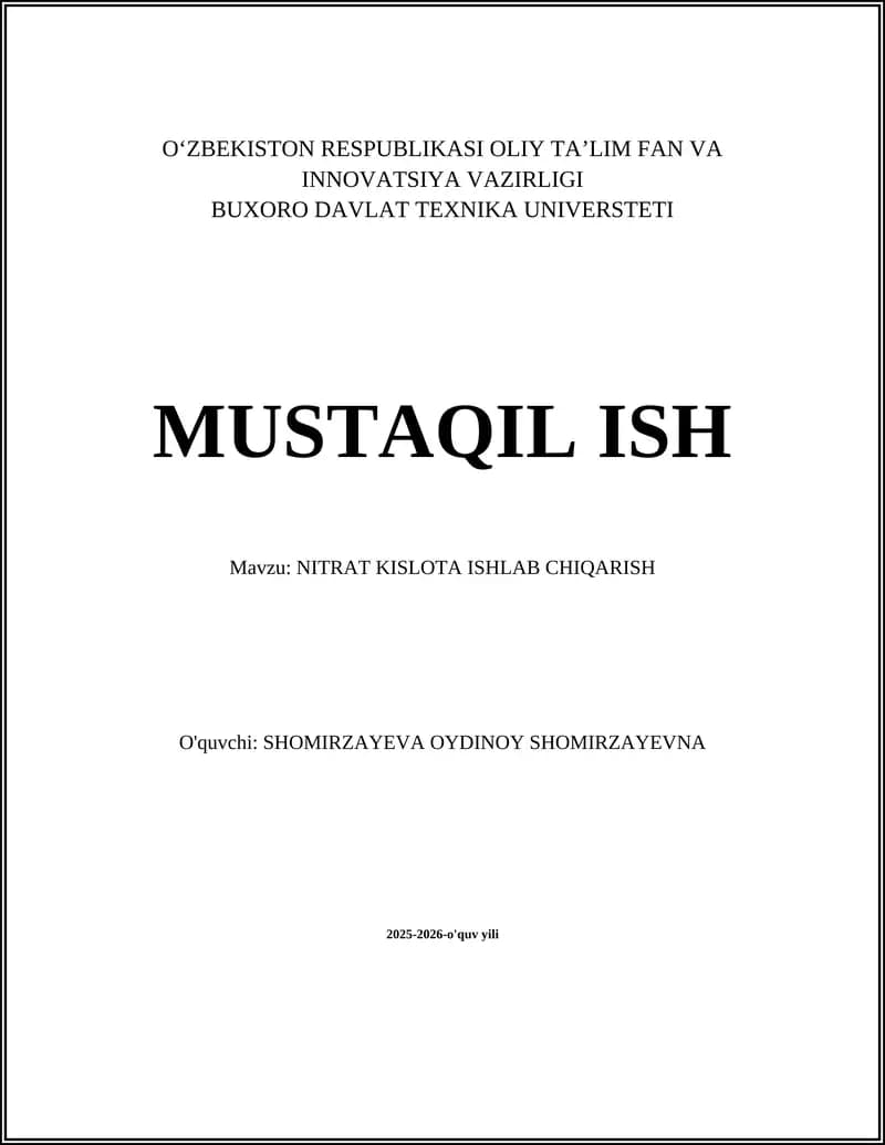 NITRAT KISLOTA ISHLAB CHIQARISH