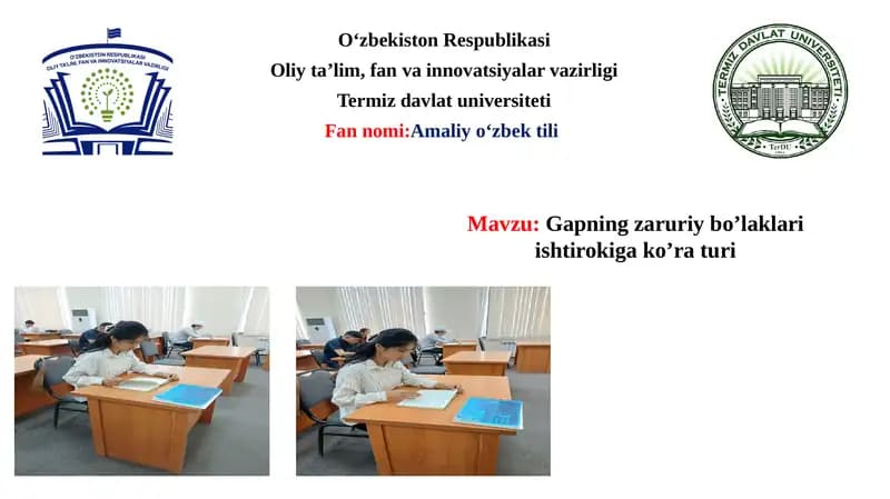 Gapning zaruriy bo’laklari ishtirokiga ko’ra turi