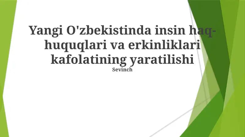 Yangi O'zbekistinda insin haq-huquqlari va erkinliklari kafolatining yaratilishi