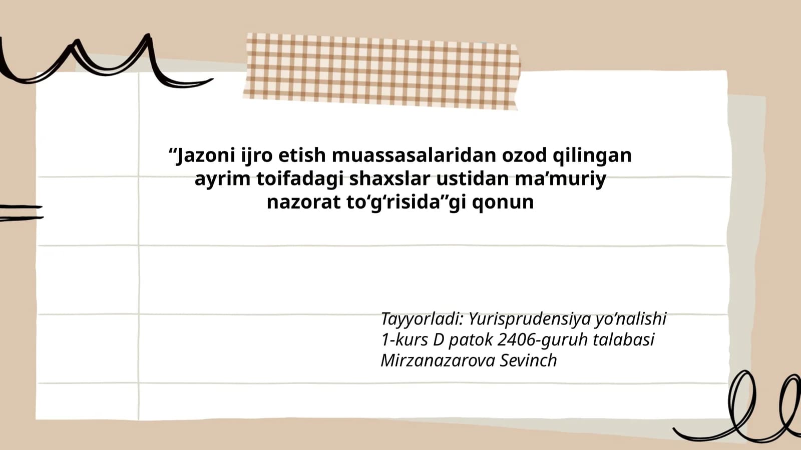 Jazoni ijro etish muassasalaridan ozod qilingan ayrim toifadagi shaxslar ustidan ma’muriy nazorat to'g'risida qonun
