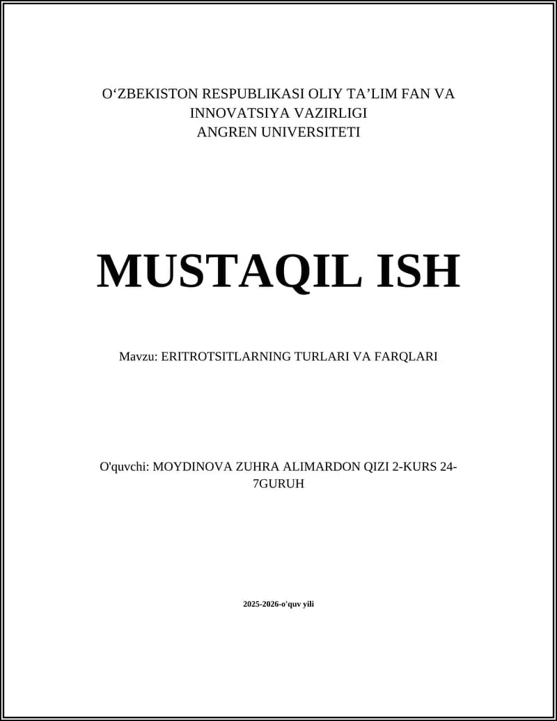 ERITROTSITLARNING TURLARI VA FARQLARI
