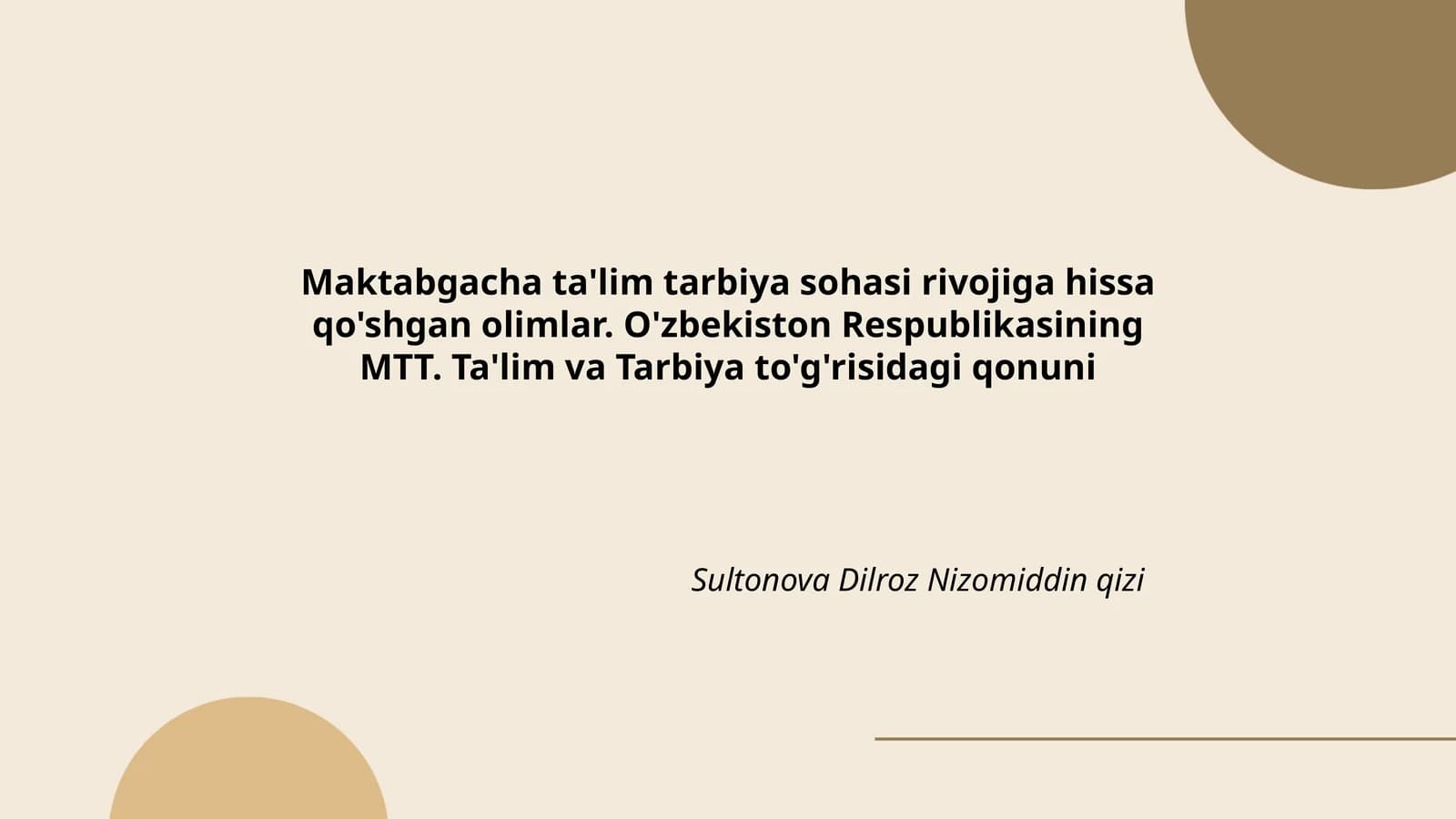 O'zbekiston Respublikasining MTT. Ta'lim va Tarbiya to'g'risidagi qonuni