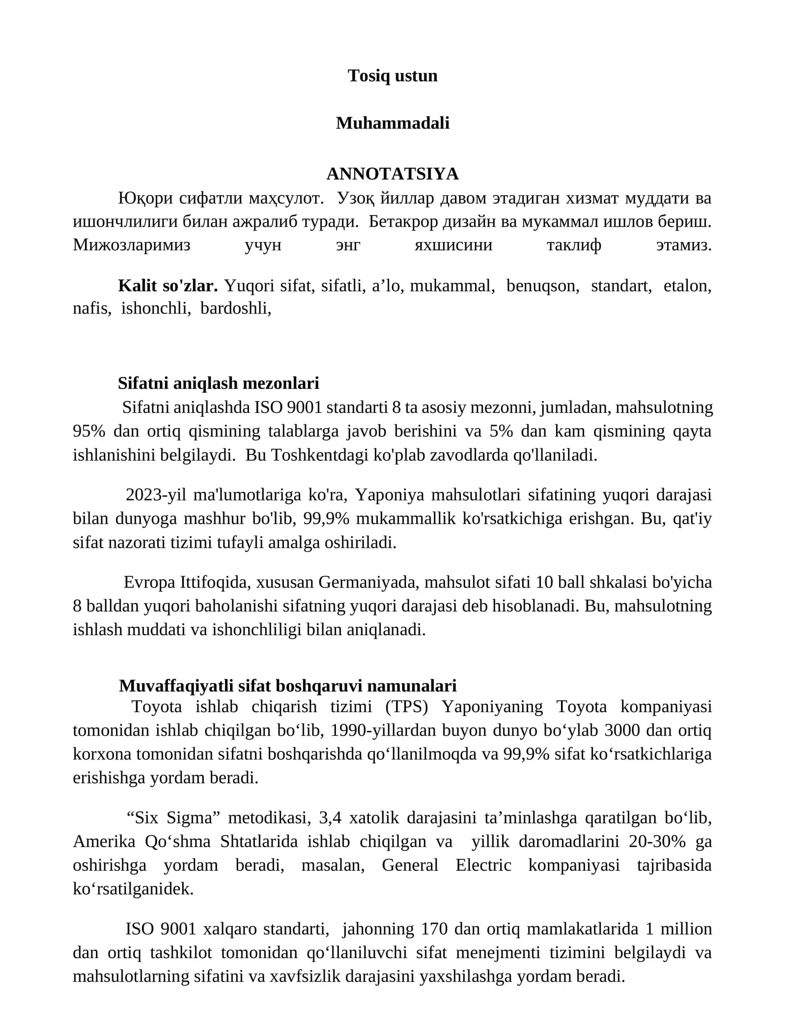 Tosiq ustun