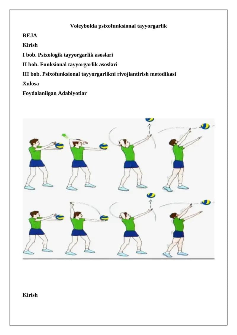 Voleybolda psixofunksional tayyorgarlik