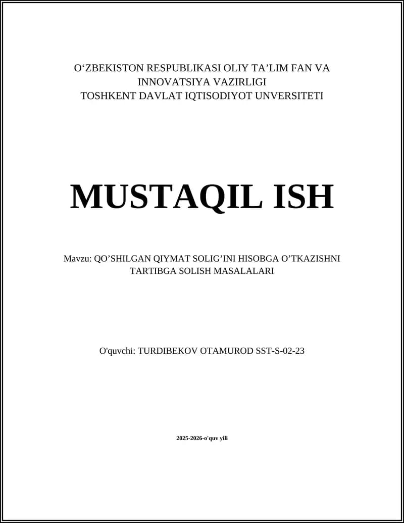 Qo‘shilgan Qiymat Solig‘ini Hisobga O‘tkazish