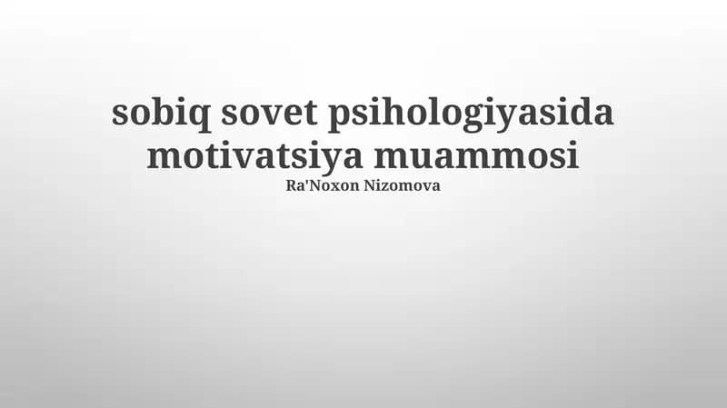 Faollik Nazariyasi va Motivatsiya