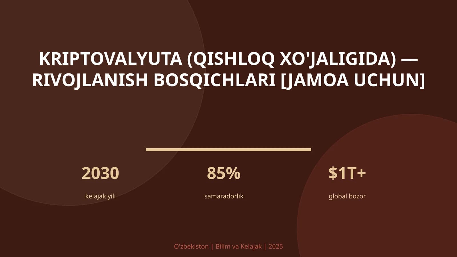 Kriptovalyuta (qishloq xo'jaligida) — rivojlanish bosqichlari [jamoa uchun]