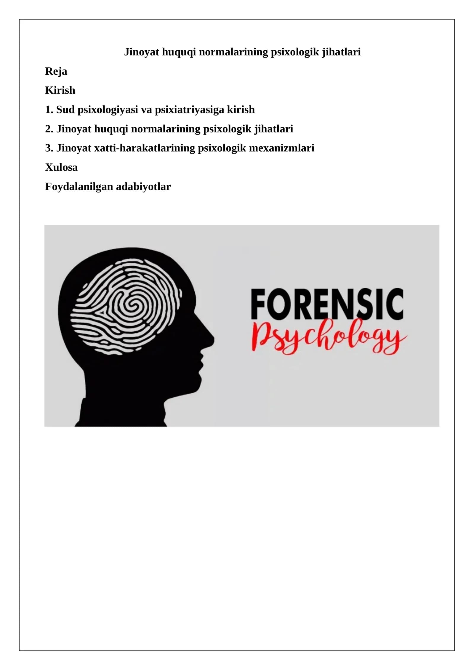 Jinoyat huquqi normalarining psixologik jihatlari