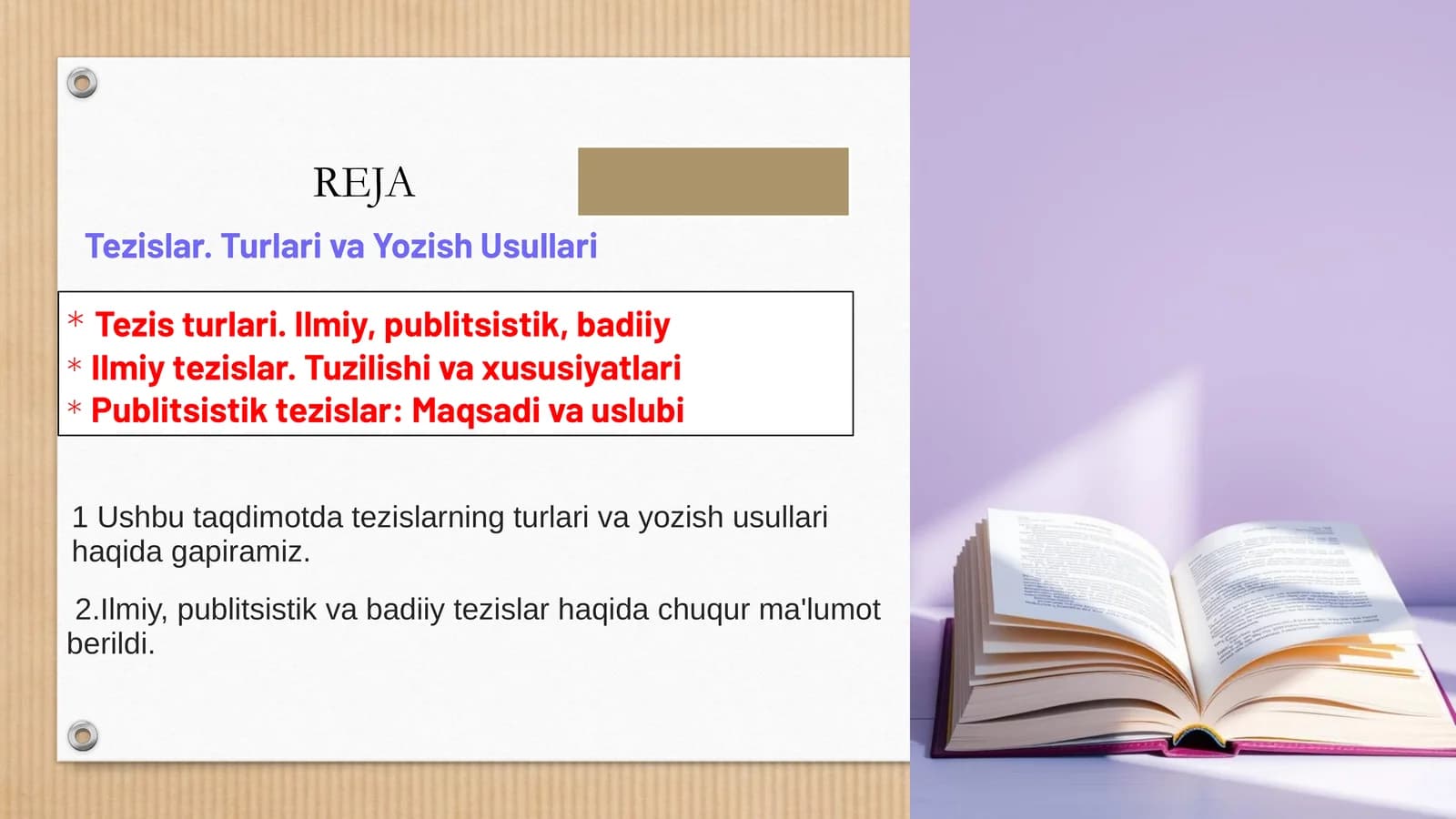 Tezislar. Turlari va Yozish Usullari