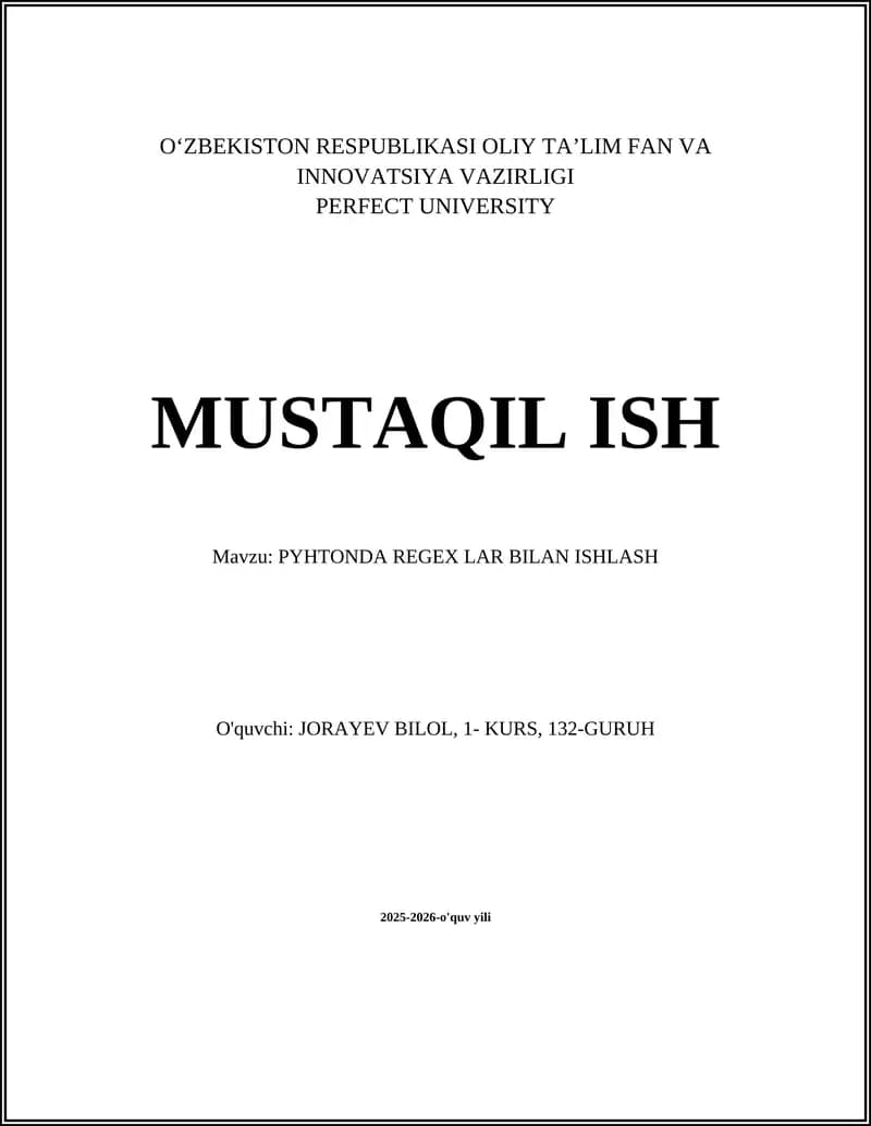 PYHTONDA REGEX LAR BILAN ISHLASH