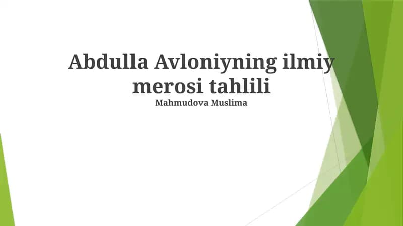 Avloniyning ilmiy merosi tahlili