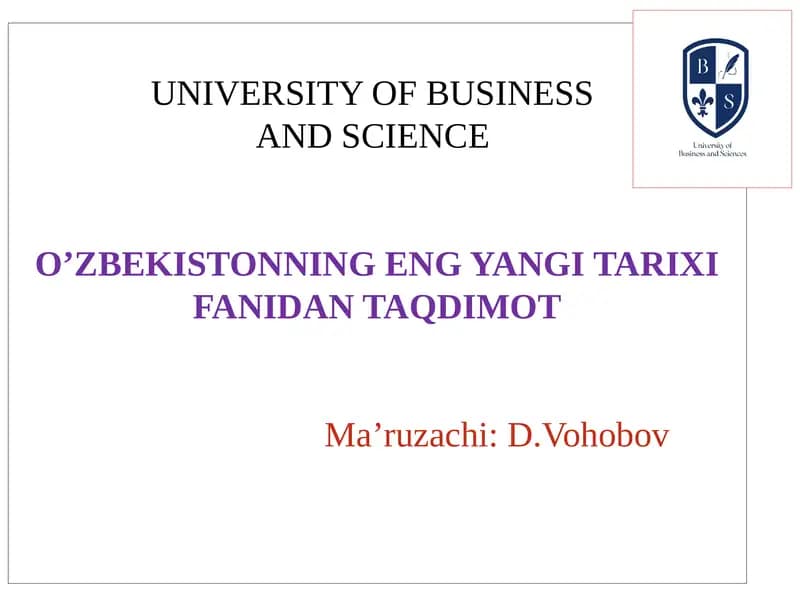 O'zbekistonning Eng Yangi Tarixi