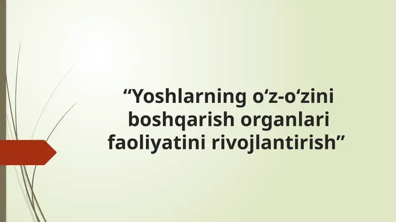 Yoshlarning o'z-o'zini boshqarish organlari faoliyatini rivojlantirish