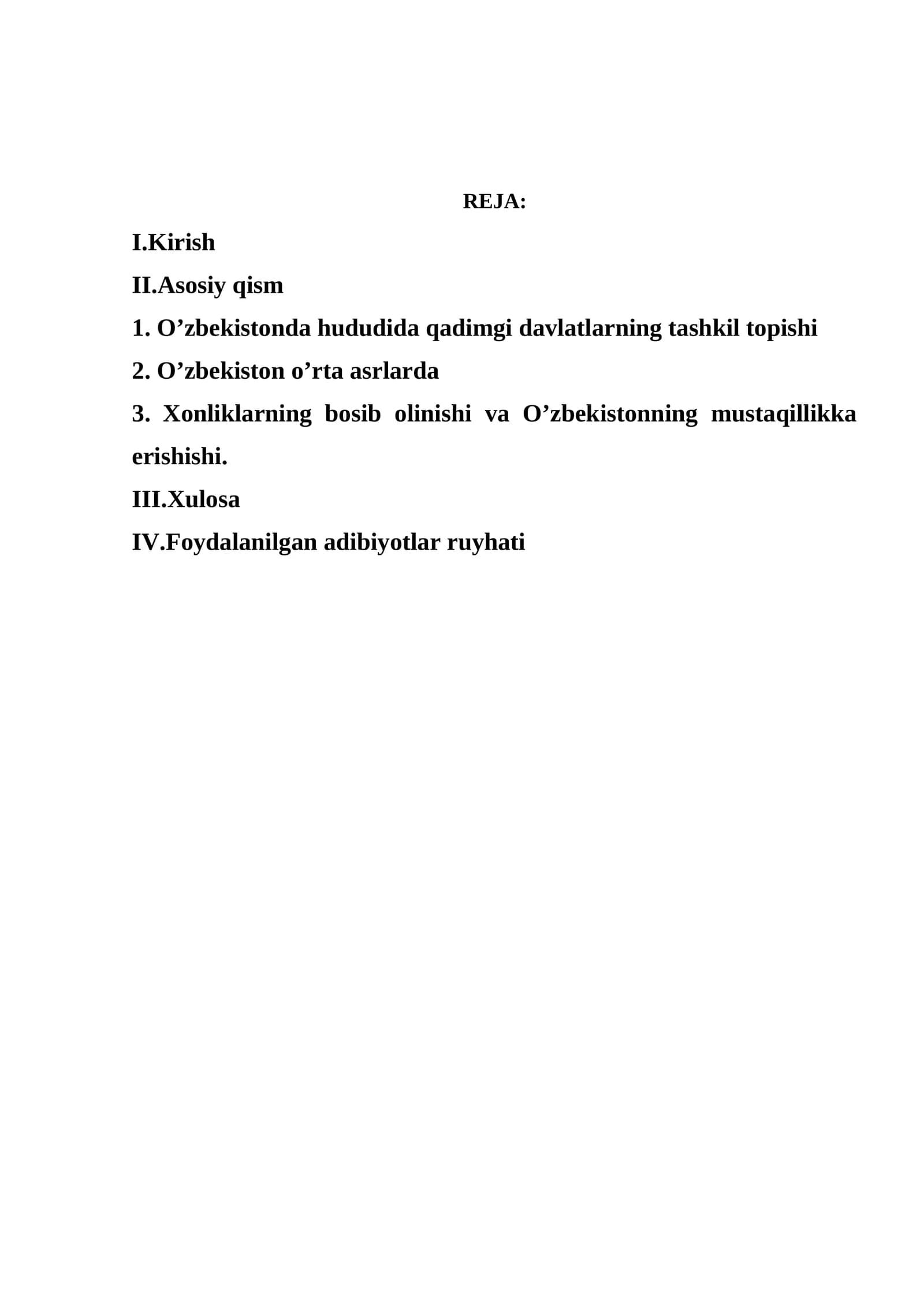 O‘zbek davlatchiligining tarixiy bosqichlari (O‘zbekiston hududidagi davlatlar tarixi misolida)