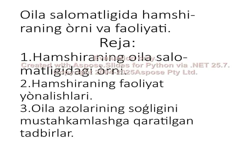 Oila salomatligida hamshiraning o'rn va faoliyati