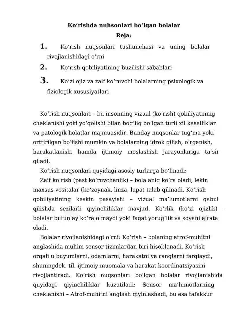 Ko‘rishda nuhsonlari bo‘lgan bolalar