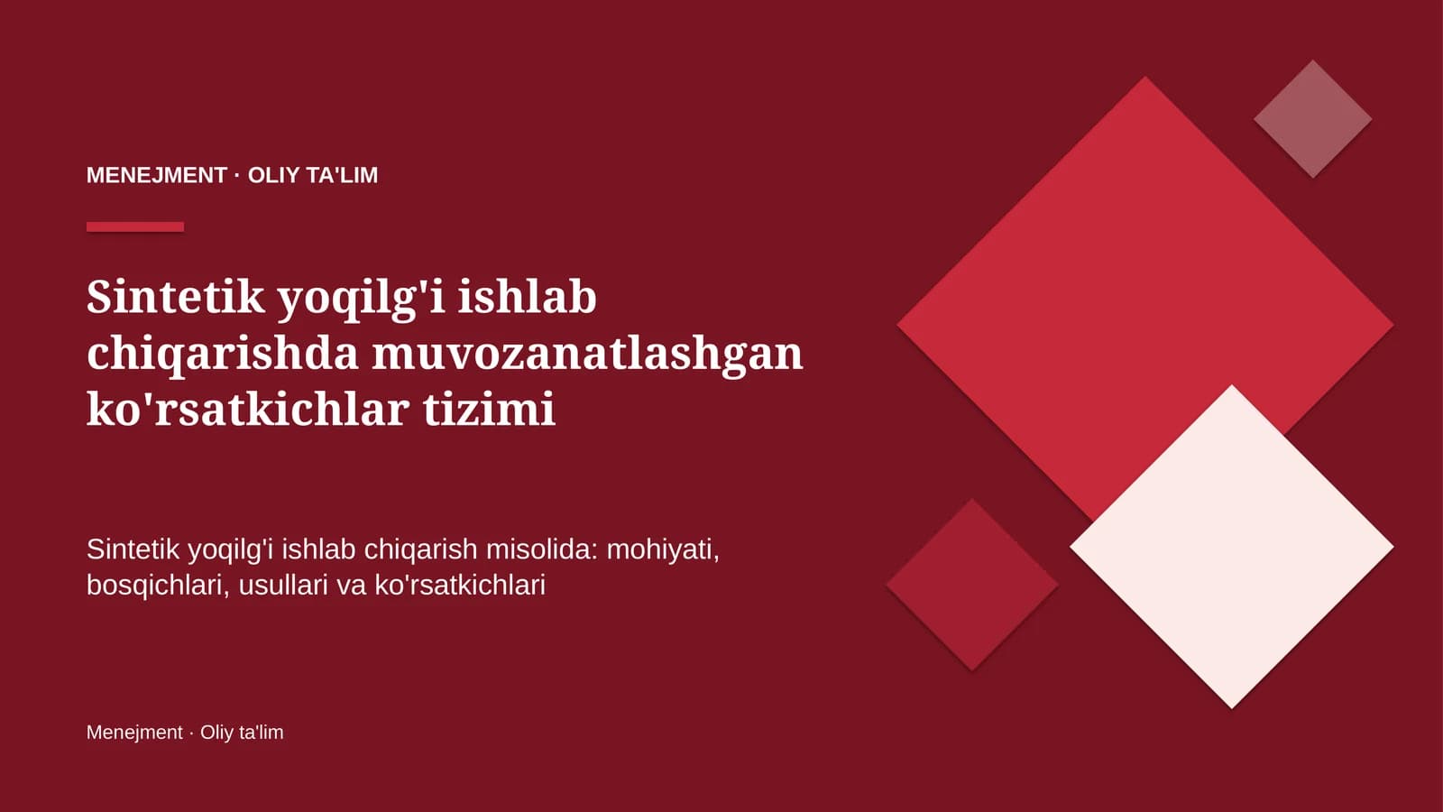 sintetik yoqilg'i ishlab chiqarishda muvozanatlashgan ko'rsatkichlar tizimi 9902