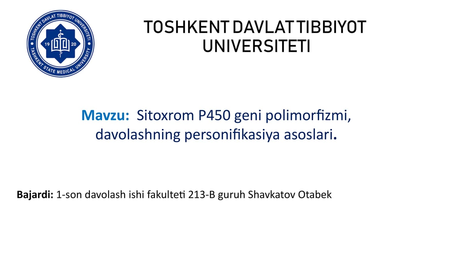 Sitoxrom P450 genipolimorfizmi, davolashning personifikasiya asoslari