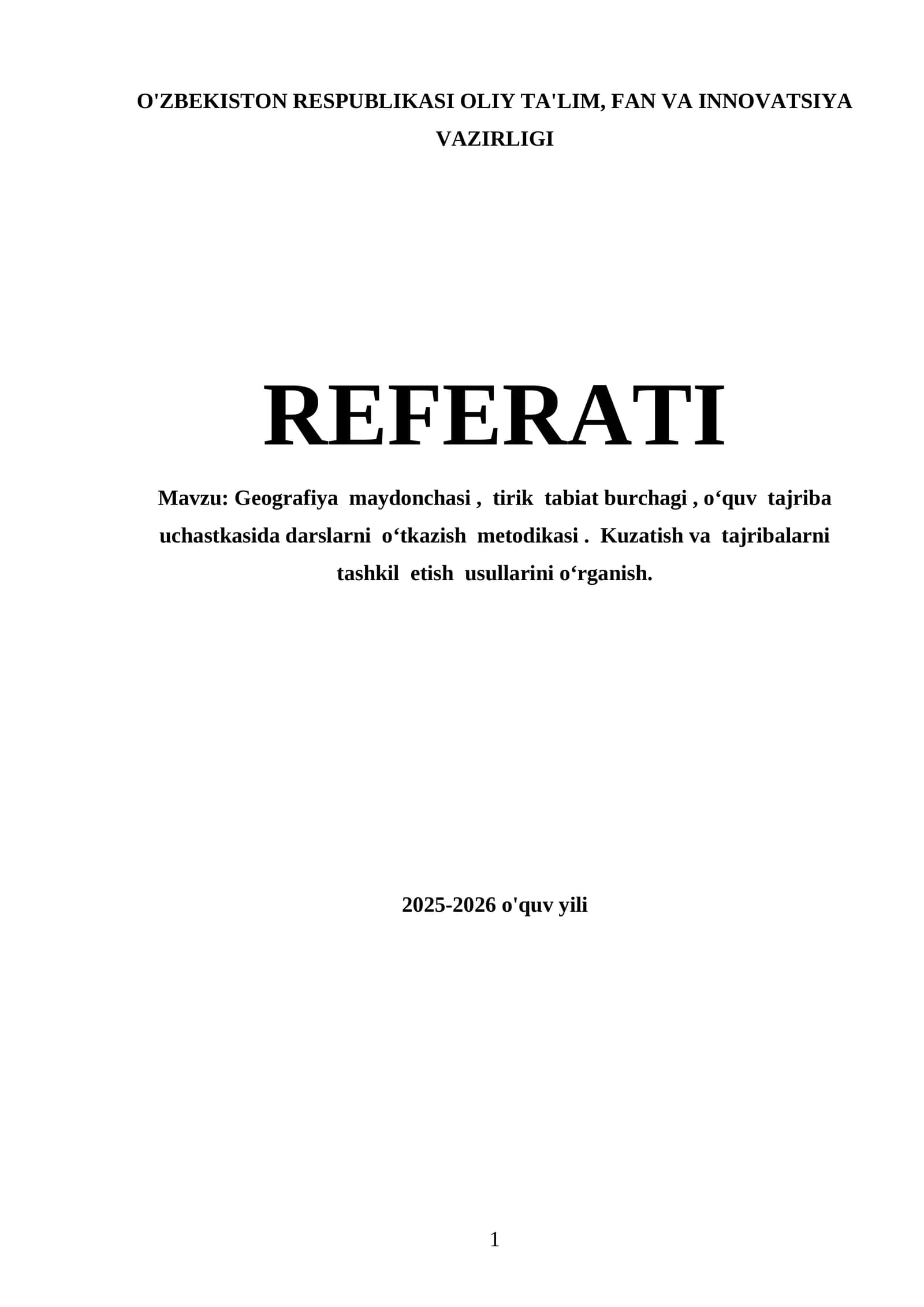 Geografiya Maydonchasi va O'quv Metodikasi