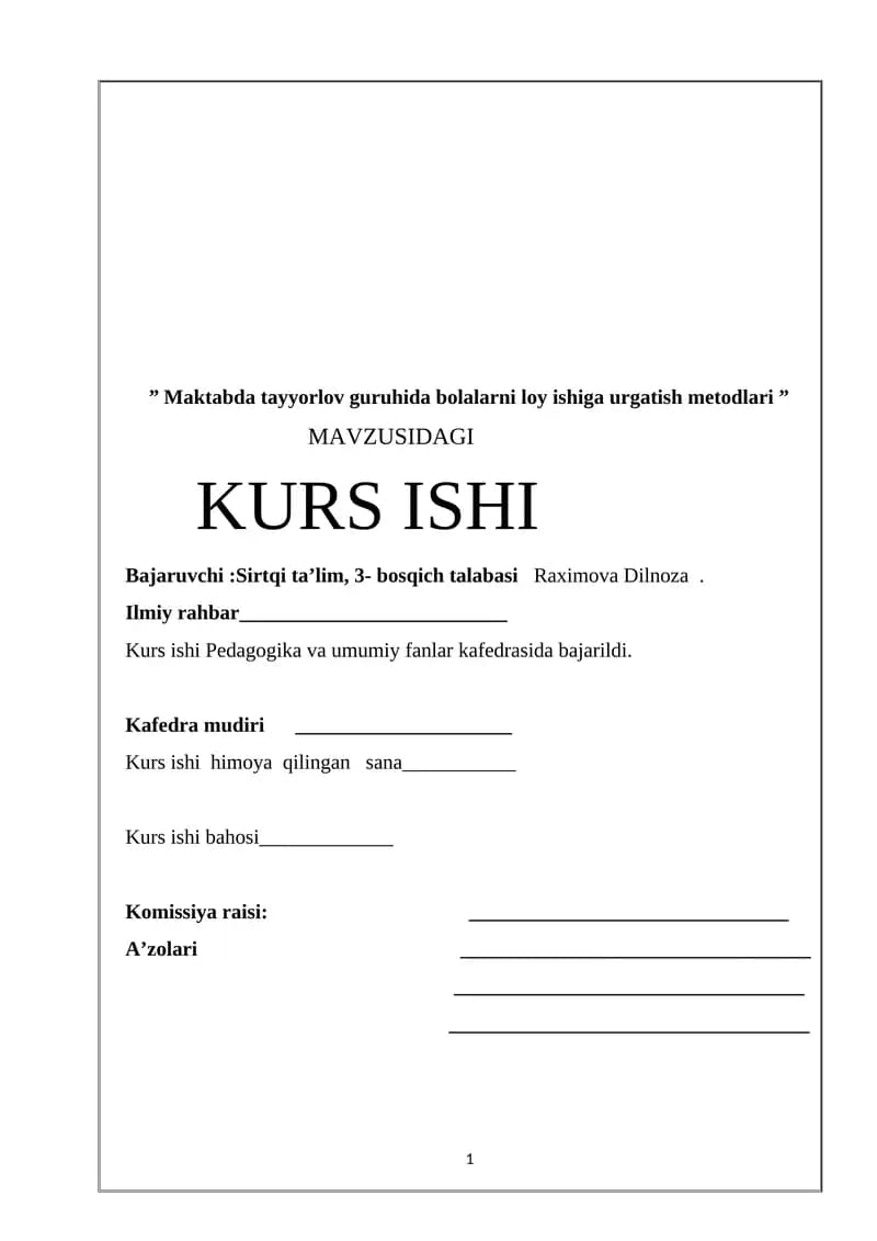 Maktabda tayyorlov guruhida bolalarni loy ishiga urgatish metodlari