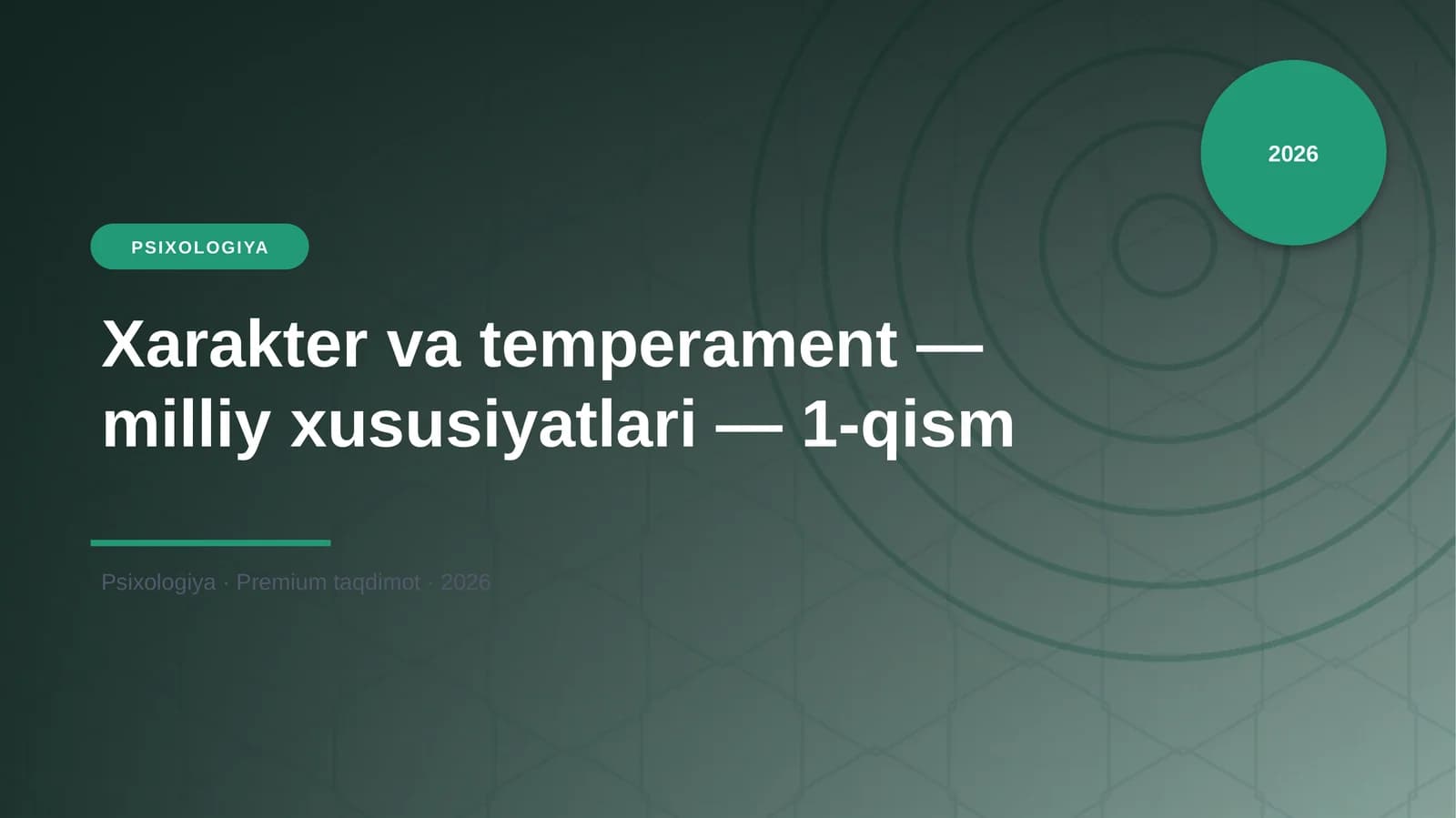 Xarakter va temperament — milliy xususiyatlari — 1-qism