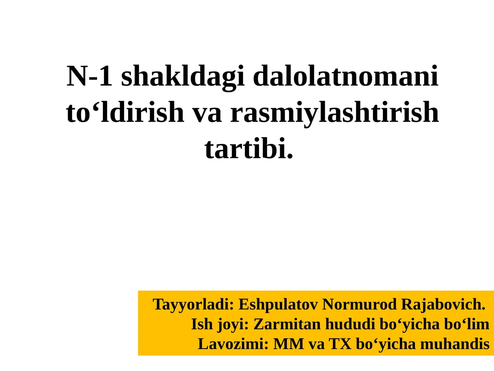 N-1 shaklda gidalolatnoma