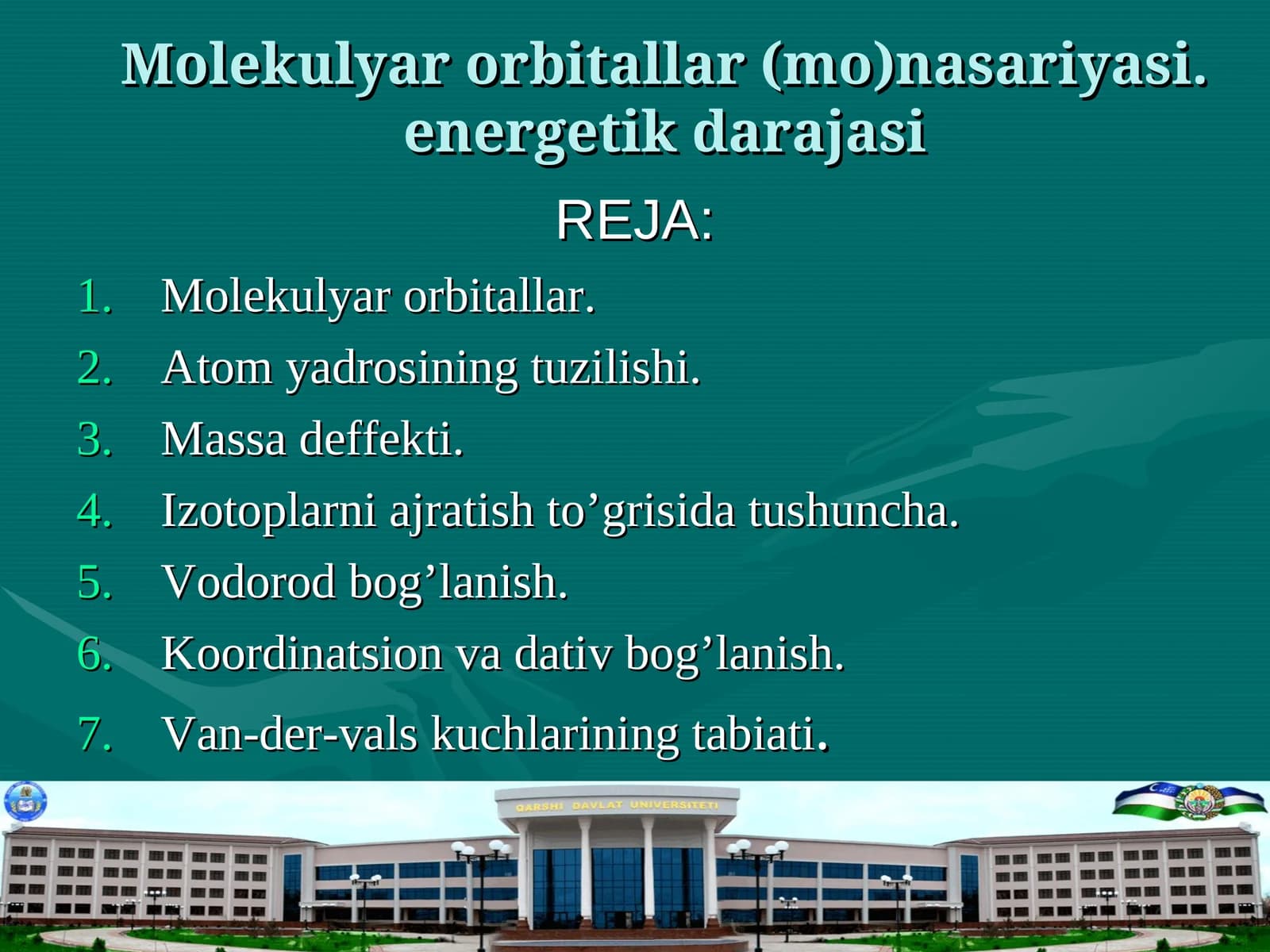 Molekulyar orbitallar (mo)nasariyasi. energetik darajasi