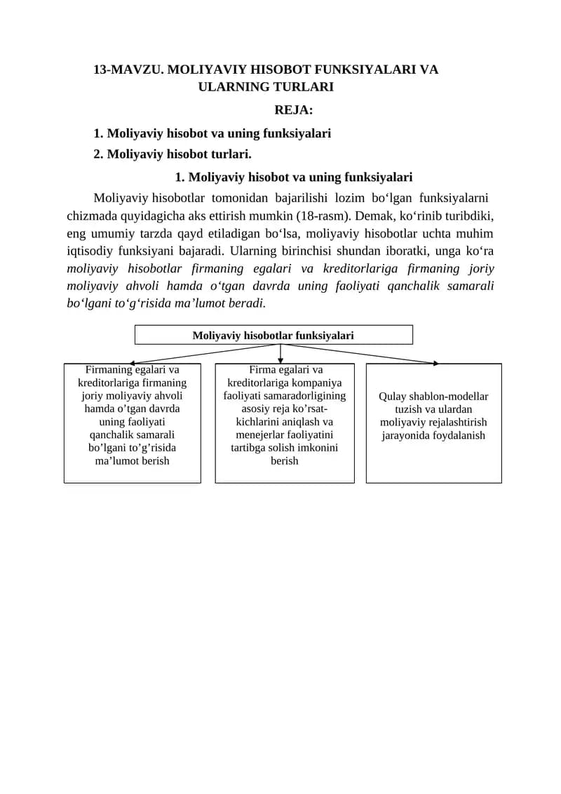Moliyaviy hisobotlar funksiyalari