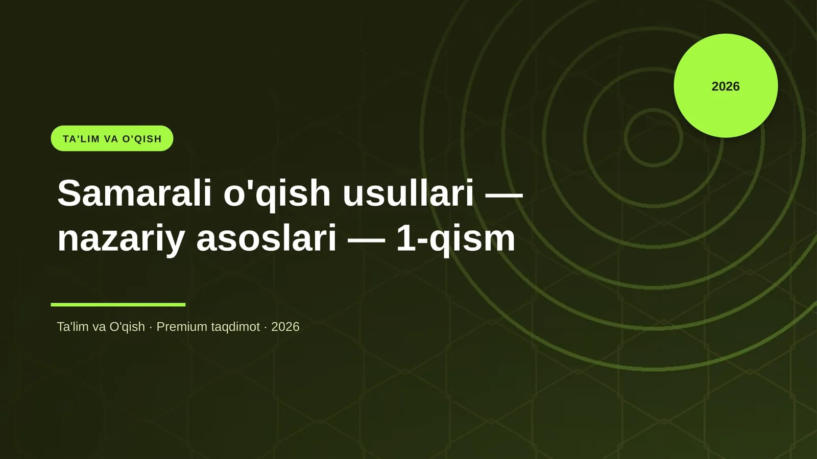 Samarali o'qish usullari — nazariy asoslari — 1-qism