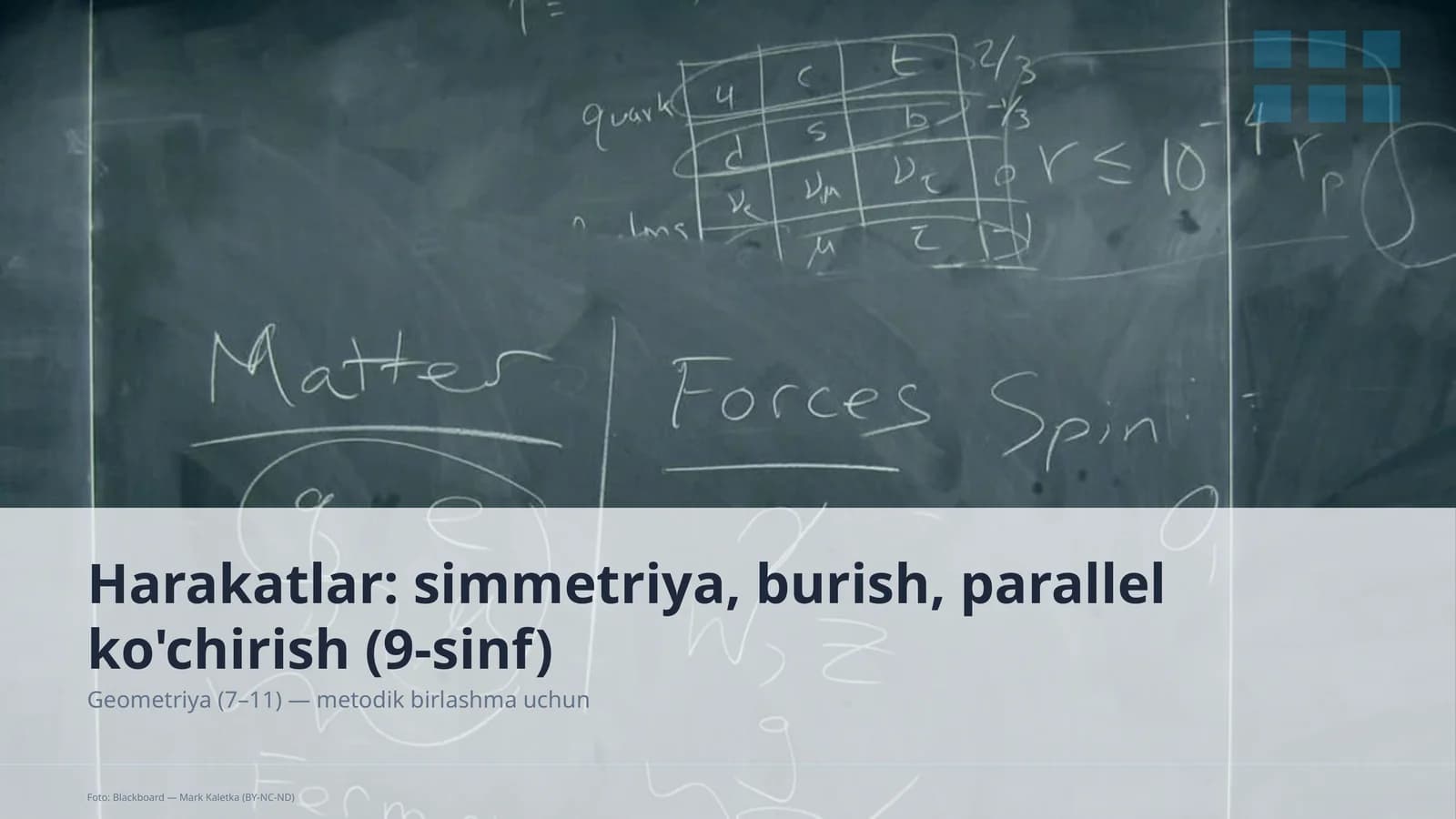 Harakatlar: simmetriya, burish, parallel ko'chirish (9-sinf)