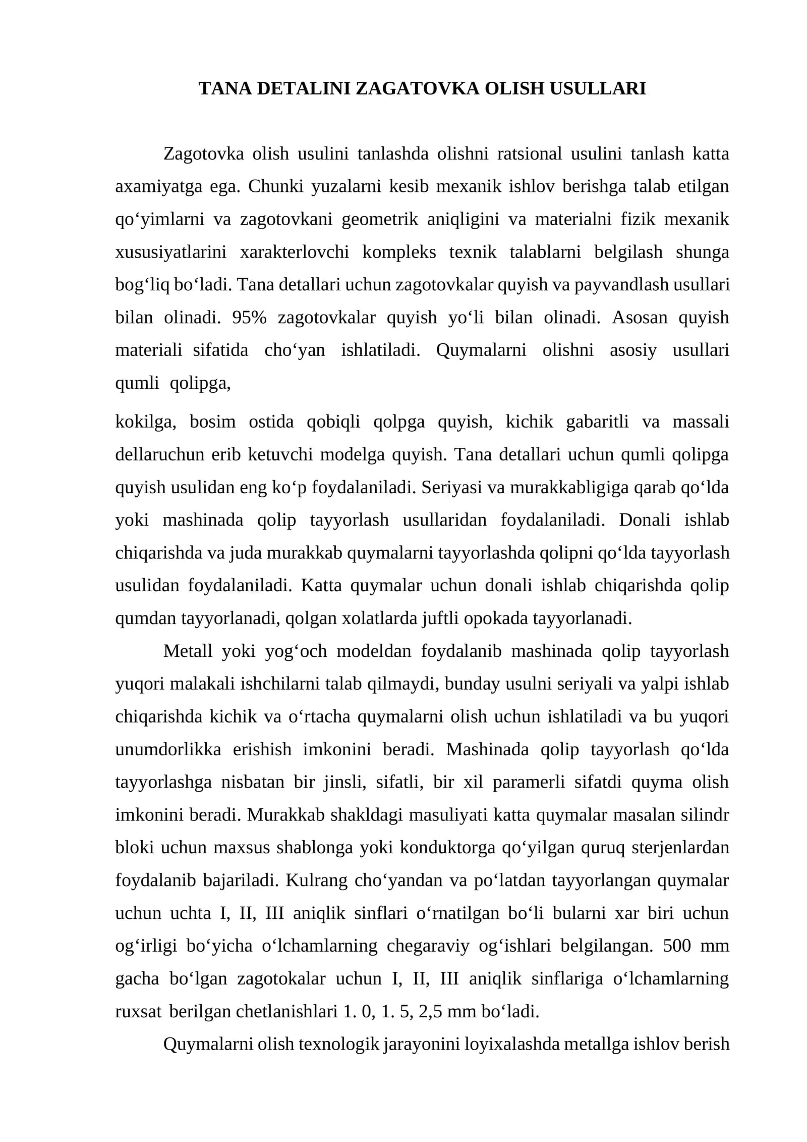 Tana Detalini Zagatovka Olish Usullari