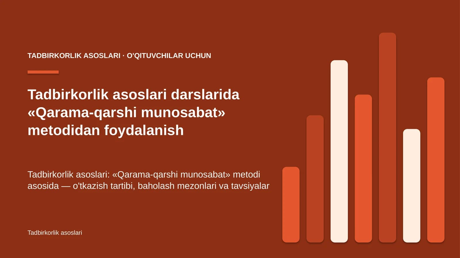 tadbirkorlik asoslari darslarida qarama qarshi munosabat metodidan foydalanish 5392