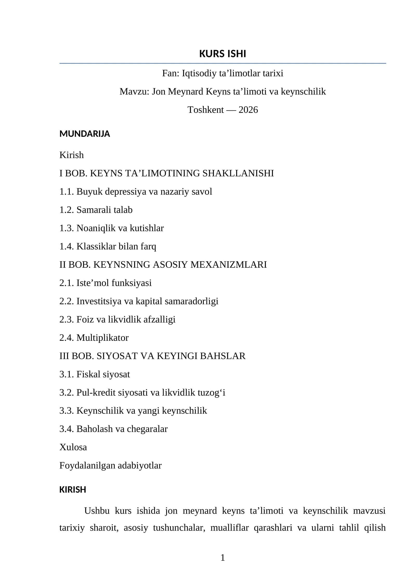 Jon Meynard Keyns ta’limoti va keynschilik