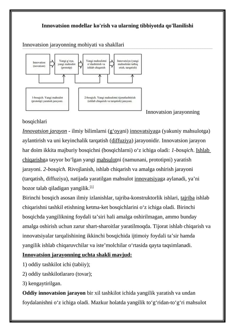 Innovatsion jarayonning bosqichlari