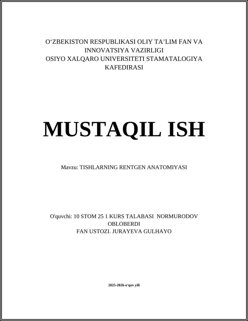 TISHLARNING RENTGEN ANATOMIYASI