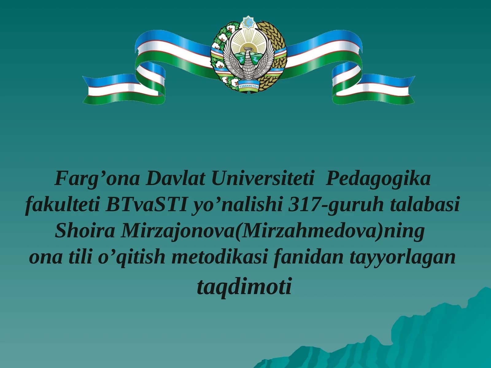 Otning o’rganish darslari rejasi va darslari ishlanmasini tuzish