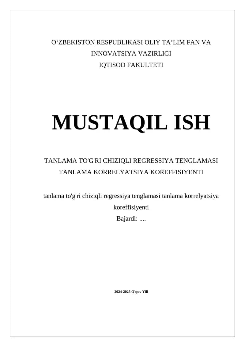 Tanlama to'g'ri chiziqli regressiya