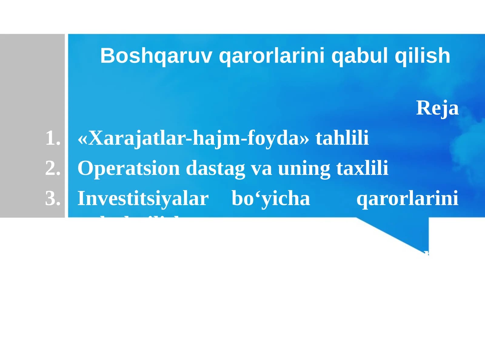 Investitsiyalar bo‘yicha qarorlarini qabul qilish