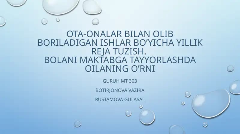 Bolani maktabga tayyorlashda oilanin go'rni