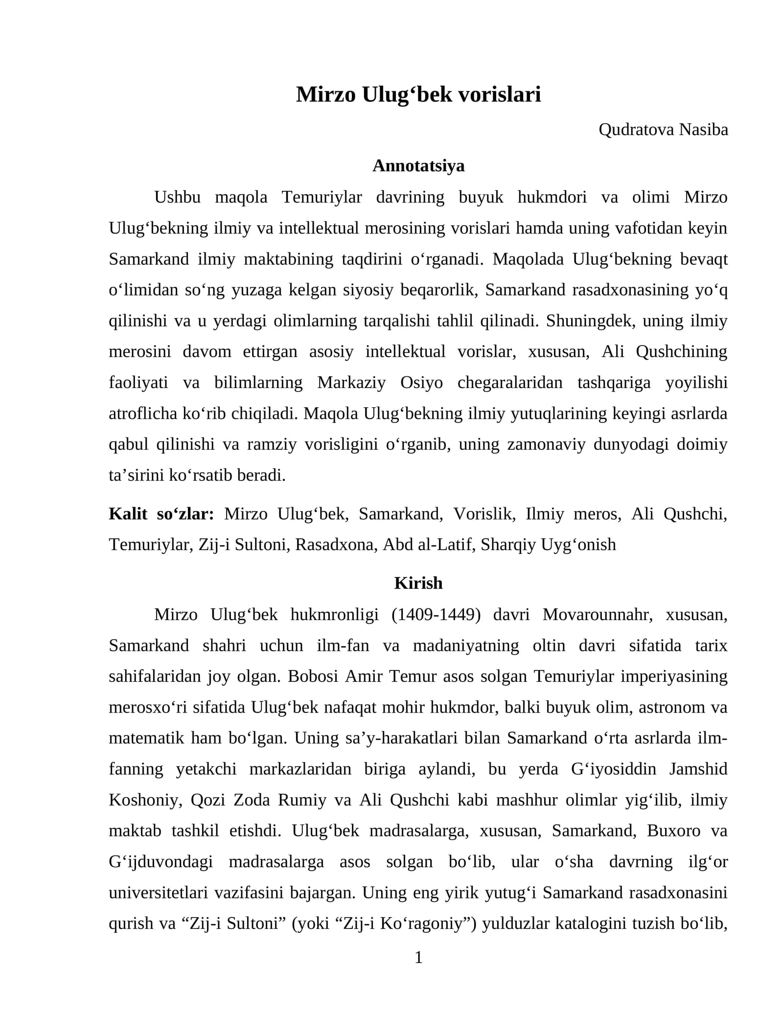Mirzo Ulugʻbek.vorislari