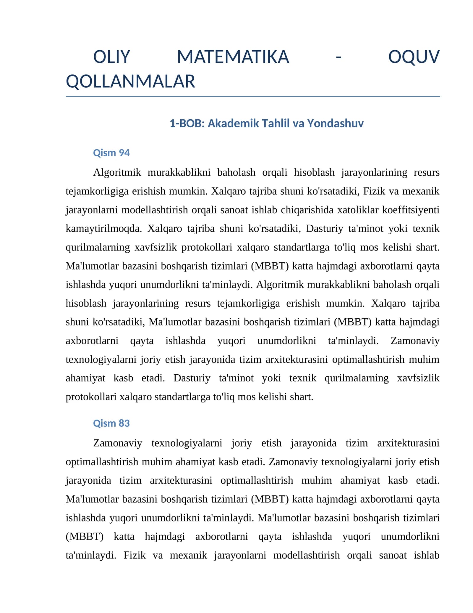 OLIY MATEMATIKA - OQUV QOLLANMALAR