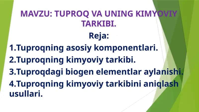 TUPROQ VA UNING KIMYOVIY TARKIBI.
