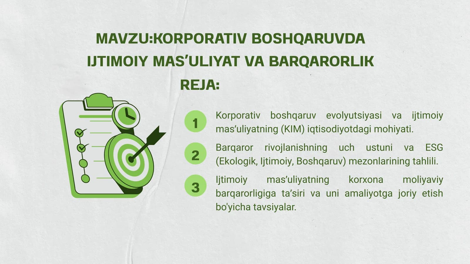 KORPORATIV BOSHQARUVDA IJTIMOIY MASʼULIYAT VA BARQARORLIK