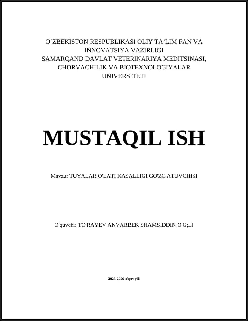 TUYALAR O'LATI KASALLIGI GO'ZG'ATUVCHISI