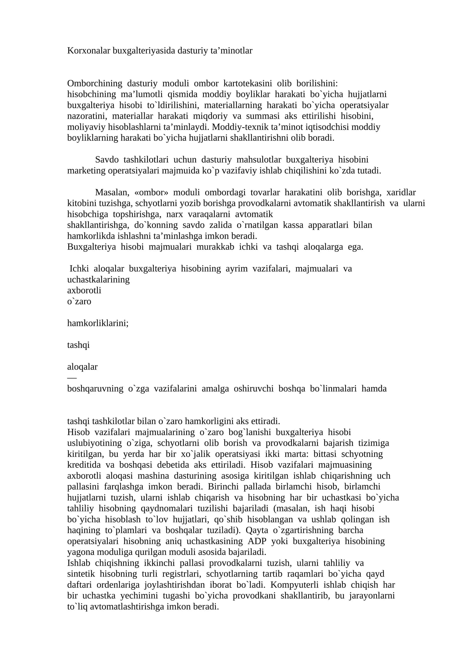 Korxonalar buxgalteriyasi dasturiy ta’minotlar
