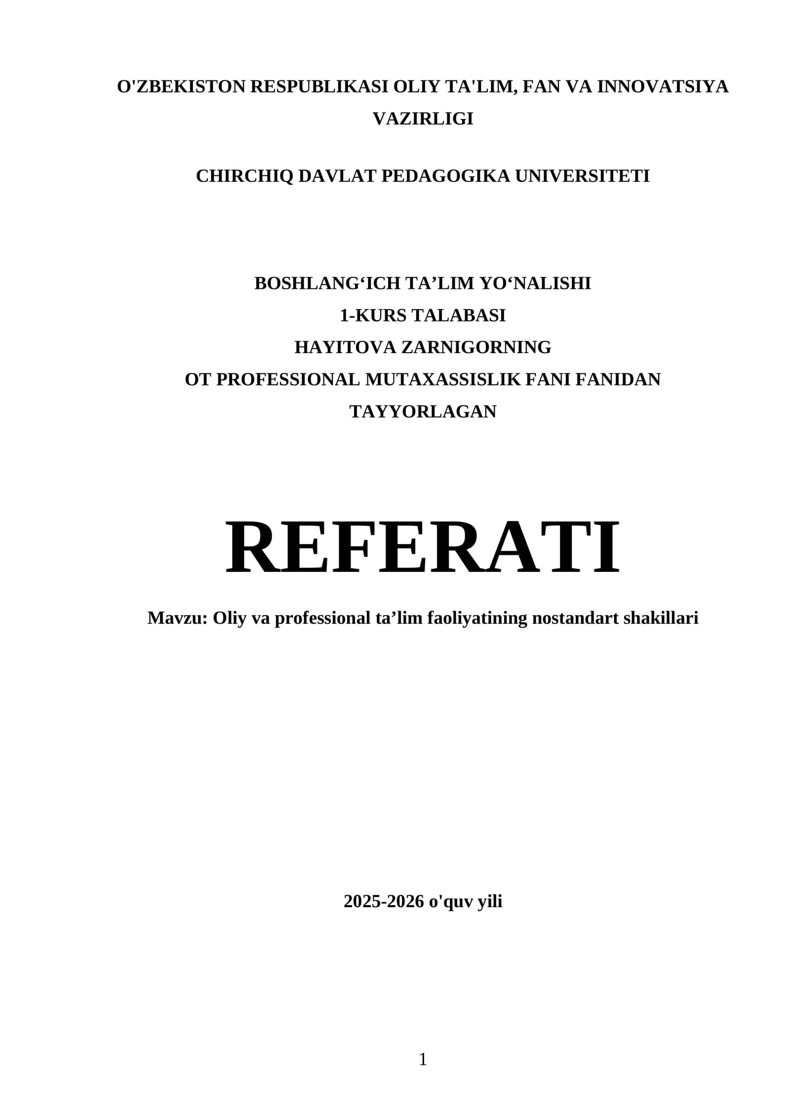 Professional ta'lim faoliyatining nostandart shakillari