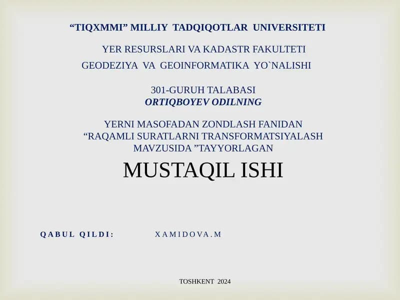 RAQAMLI SURATLARNI TRANSFORMATSIYALASH
